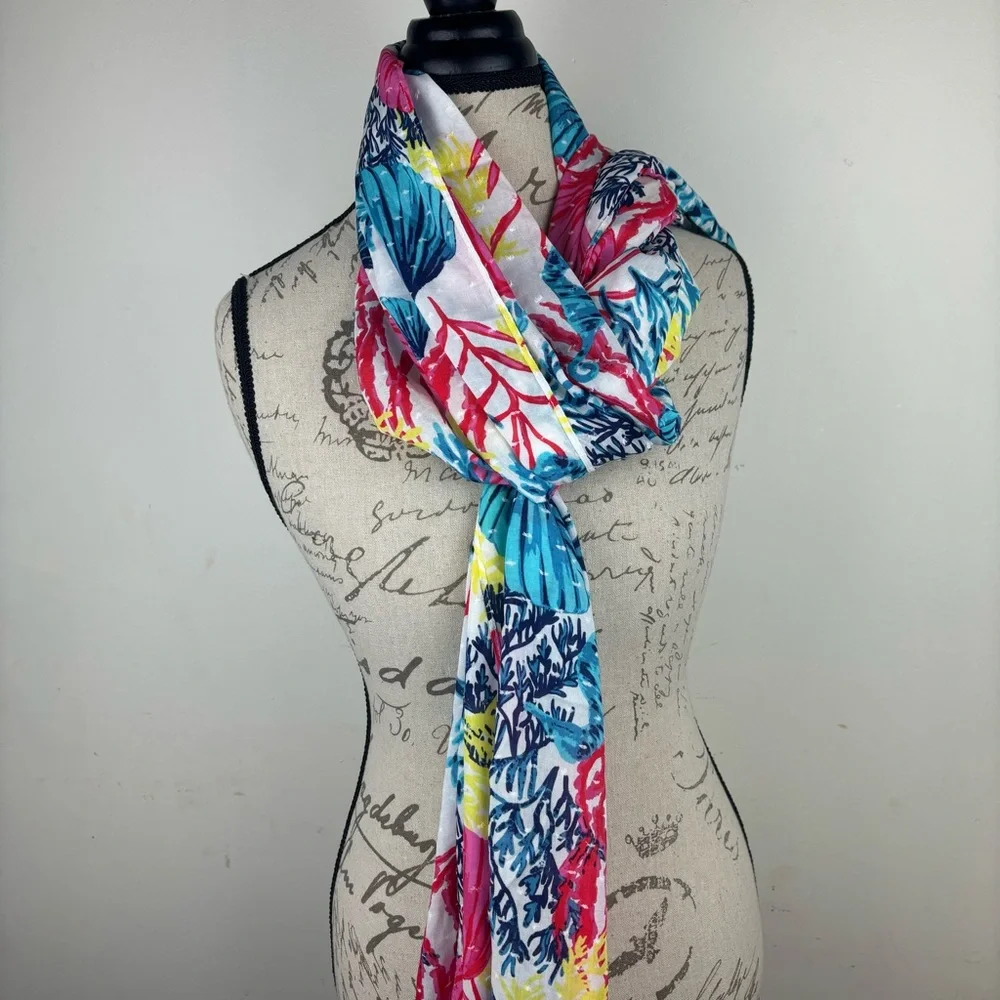 Jason Wu-QVC tropical beach scarf-colorful print-EUC